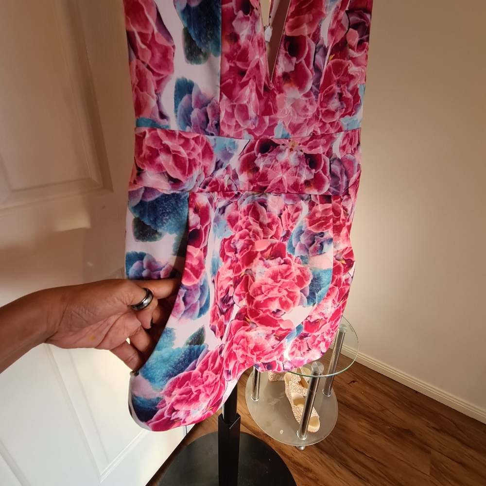 KNIGHT ANGEL 6 Pink Floral V Neck Sleeveless with Pockets Maxi Midi Romper Dress - Picture 3 of 16